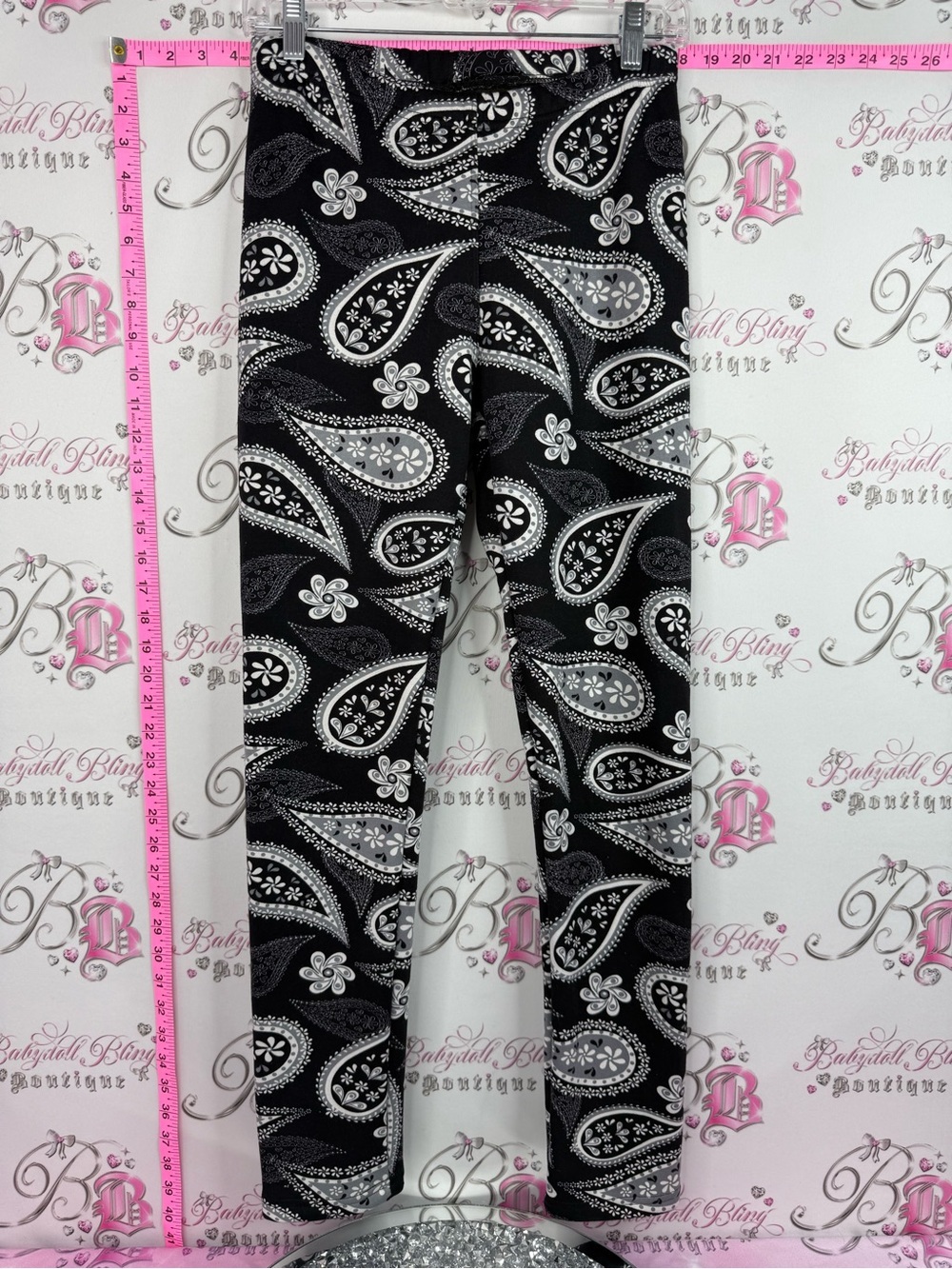 Just cozy fleece lined pants tights Black & White Paisley Stretch Leggings